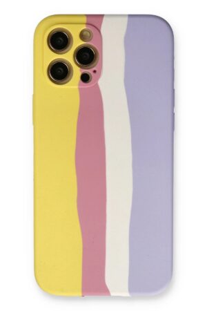 iPhone 12 Pro Max Kılıf Ebruli Lansman Silikon - Sarı-Mavi-(5796)