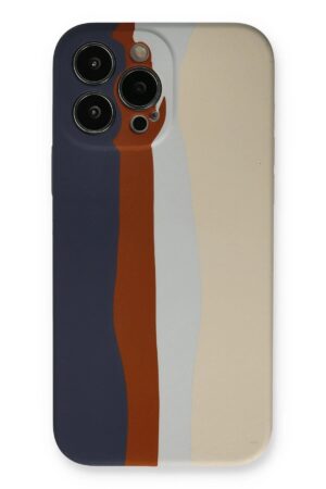 iPhone 13 Pro Kılıf Ebruli Lansman Silikon - Lacivert-Krem-(5796)