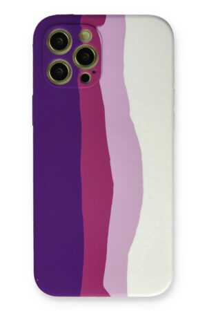 iPhone 12 Pro Max Kılıf Ebruli Lansman Silikon - Mor-Beyaz-(5796)