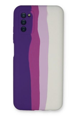 Samsung Galaxy A03S Kılıf Ebruli Lansman Silikon - Mor-Beyaz-(5796)