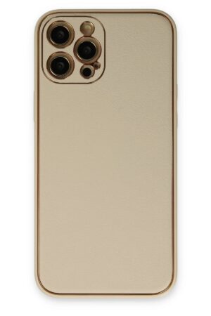 iPhone 12 Pro Kılıf Coco Deri Silikon Kapak - Gold-(5796)