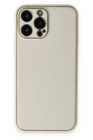 iPhone 13 Pro Kılıf Coco Deri Silikon Kapak - Beyaz-(5796)
