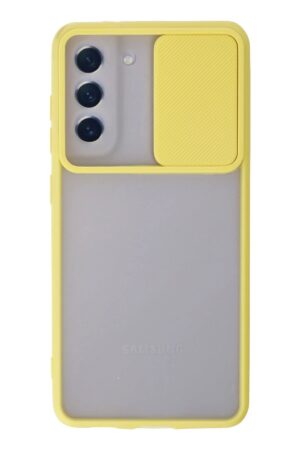 Samsung Galaxy S21 FE Kılıf Palm Buzlu Kamera Sürgülü Silikon - Sarı-(5796)
