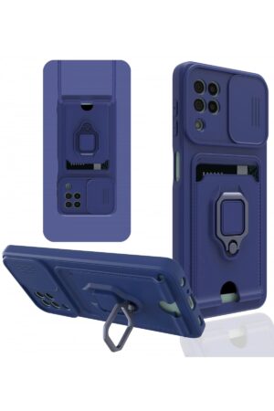 Samsung Galaxy A22 Kılıf Zuma Kartvizitli Yüzüklü Silikon - Lacivert-(5796)