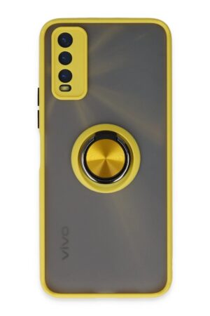 Vivo Y11S Kılıf Montreal Yüzüklü Silikon Kapak - Sarı-(5796)