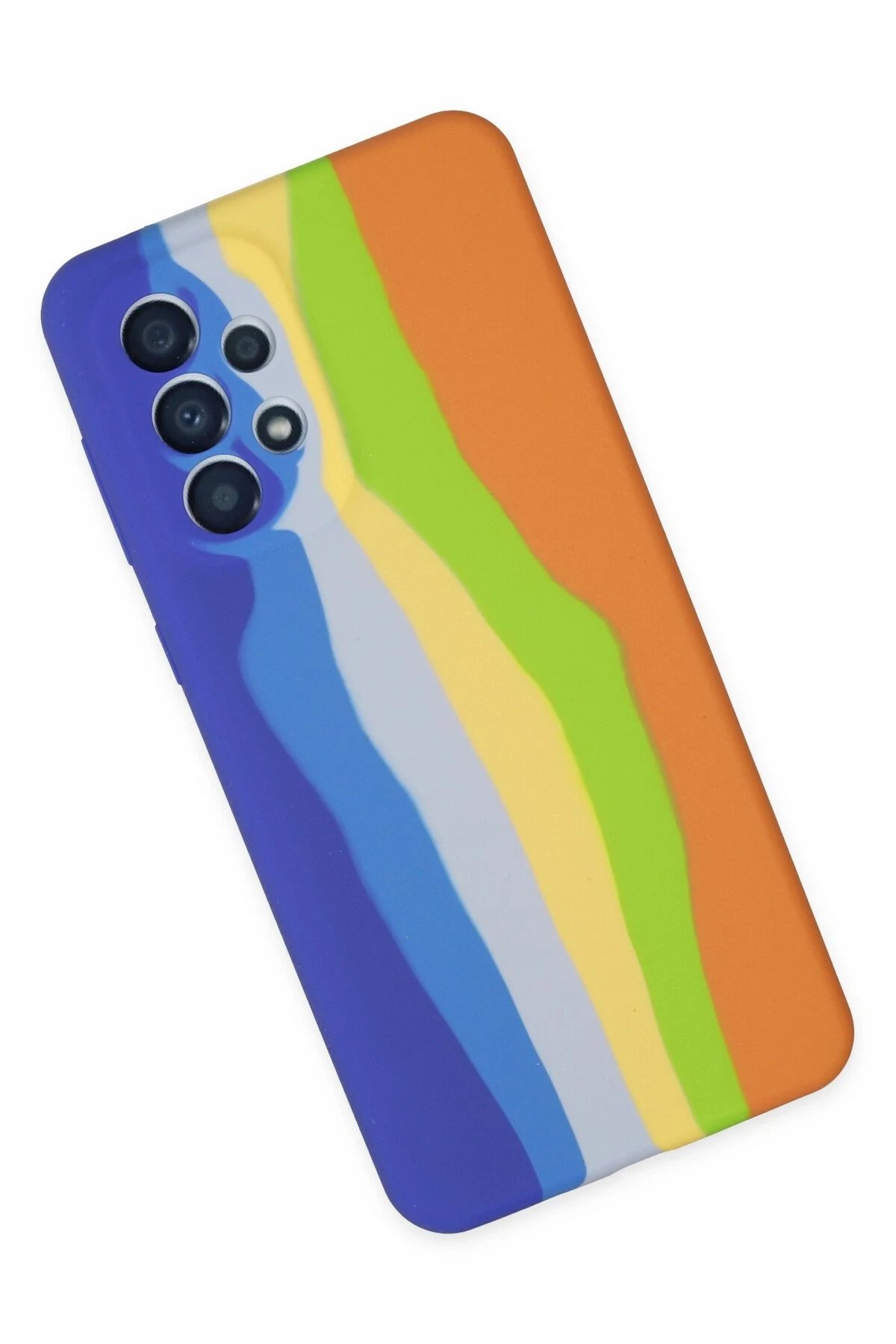 Samsung Galaxy A53 5G Kılıf Ebruli Lansman Silikon - Mavi-Turuncu-(5796) - Görsel 2