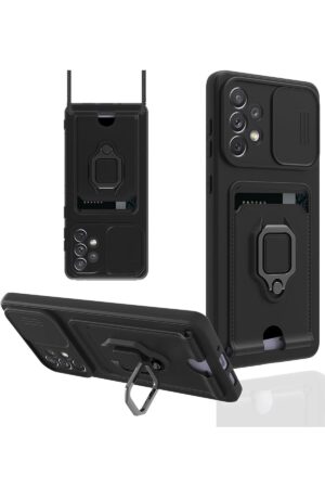 Samsung Galaxy A33 5G Kılıf Zuma Kartvizitli Yüzüklü Silikon - Siyah-(5796)