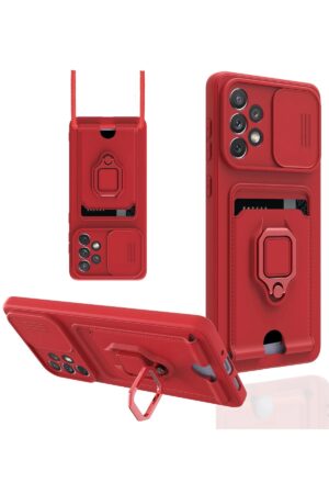 Samsung Galaxy A33 5G Kılıf Zuma Kartvizitli Yüzüklü Silikon - Kırmızı-(5796)