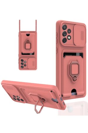 Samsung Galaxy A53 5G Kılıf Zuma Kartvizitli Yüzüklü Silikon - Pembe-(5796)