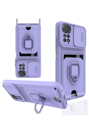 Xiaomi Redmi Note 11 Kılıf Zuma Kartvizitli Yüzüklü Silikon - Lila-(5796)
