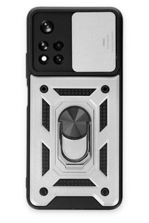 Xiaomi Poco M4 Pro 5G Kılıf Pars Lens Yüzüklü Silikon - Gümüş-(5796)