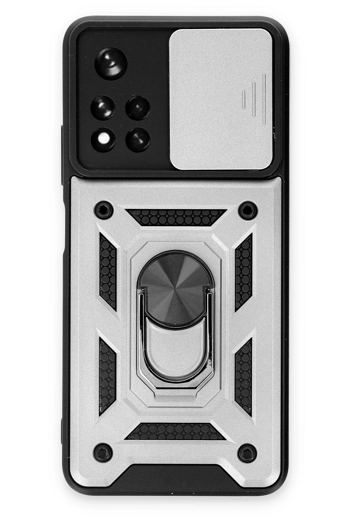 Xiaomi Poco M4 Pro 5G Kılıf Pars Lens Yüzüklü Silikon - Gümüş-(5796)