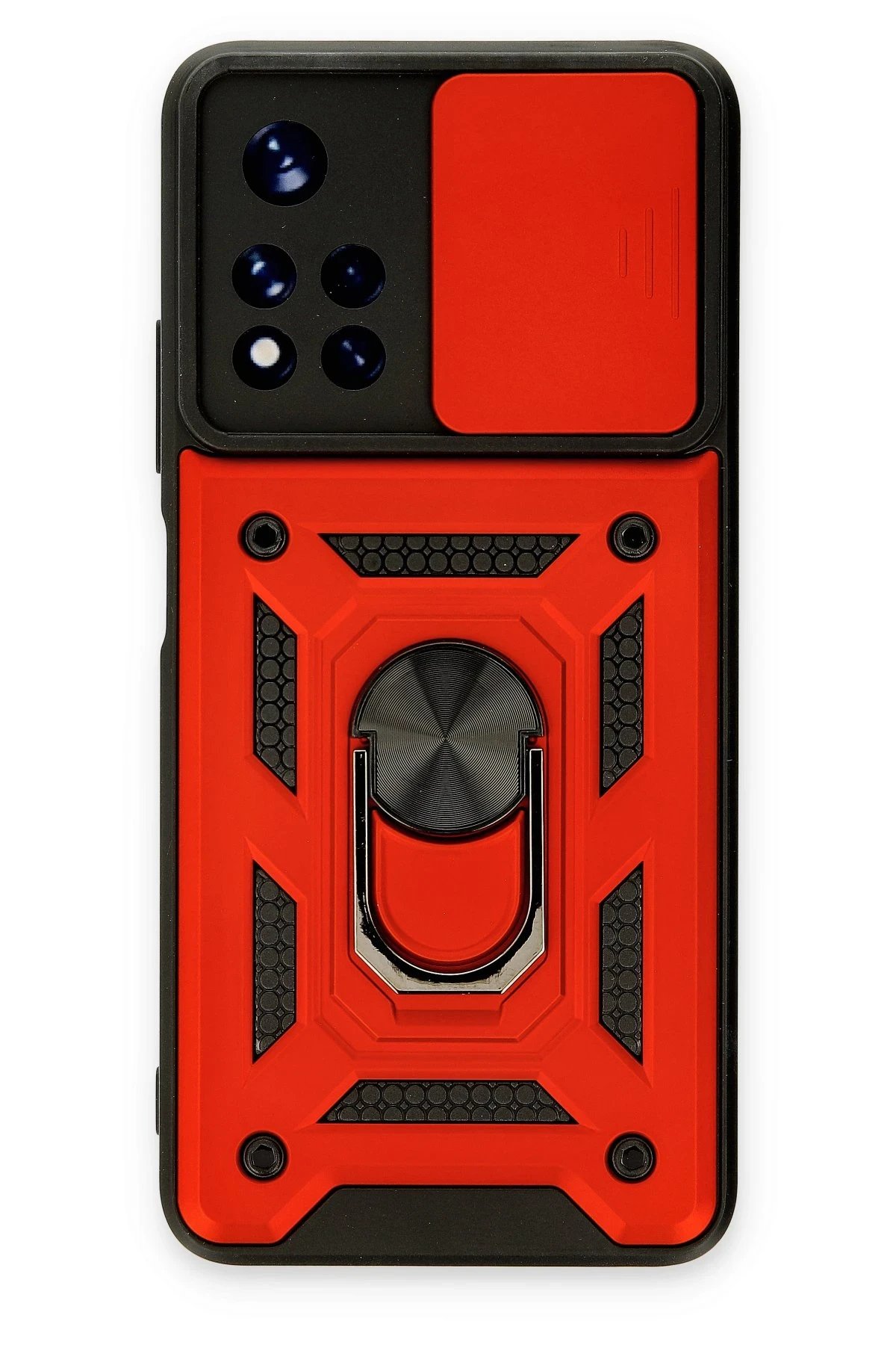 Xiaomi Poco M4 Pro 5G Kılıf Pars Lens Yüzüklü Silikon - Kırmızı-(5796)