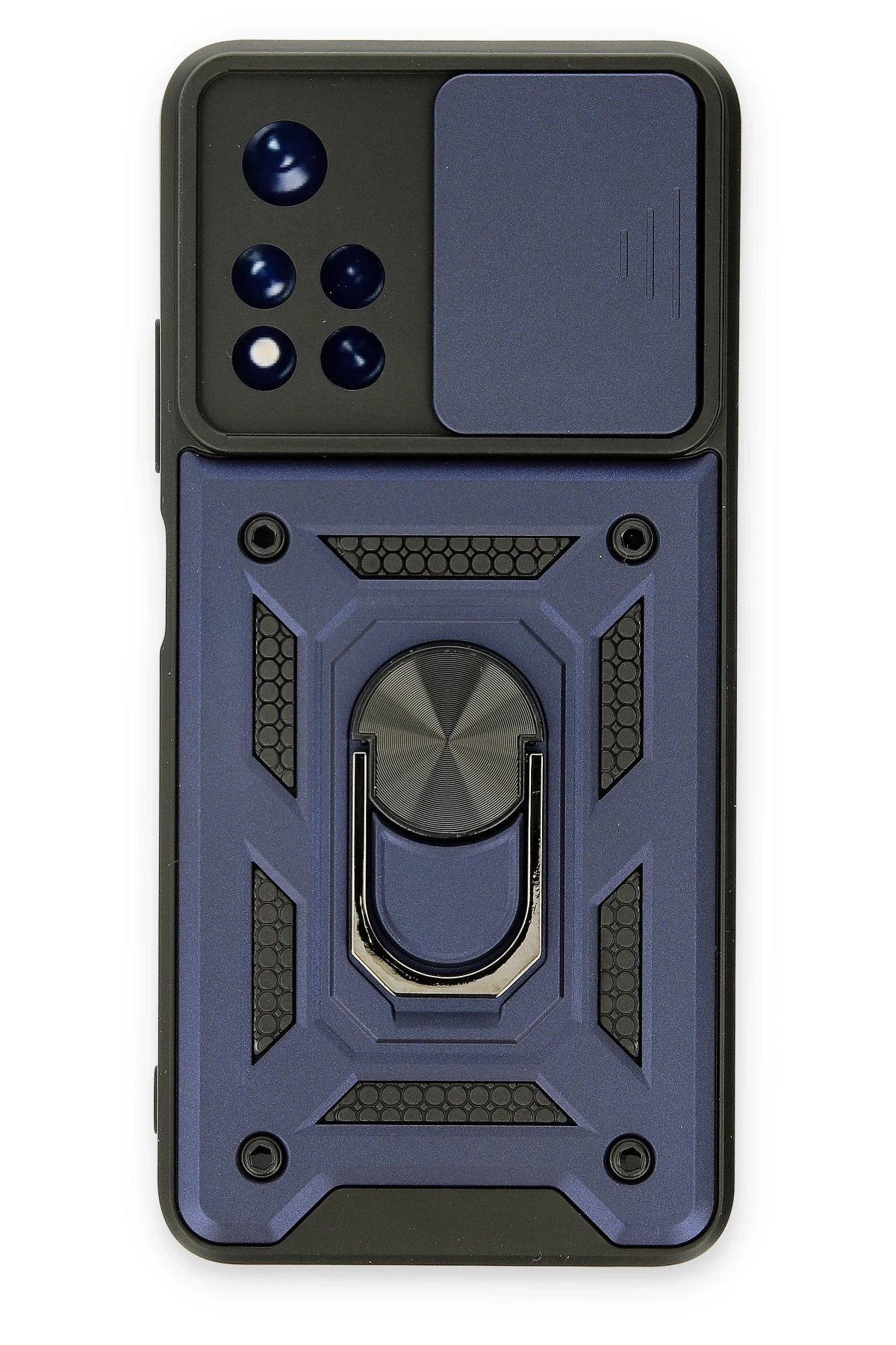 Xiaomi Poco M4 Pro 5G Kılıf Pars Lens Yüzüklü Silikon - Lacivert-(5796)