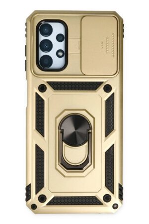 Samsung Galaxy A13 4G Kılıf Pars Lens Yüzüklü Silikon - Gold-(5796)