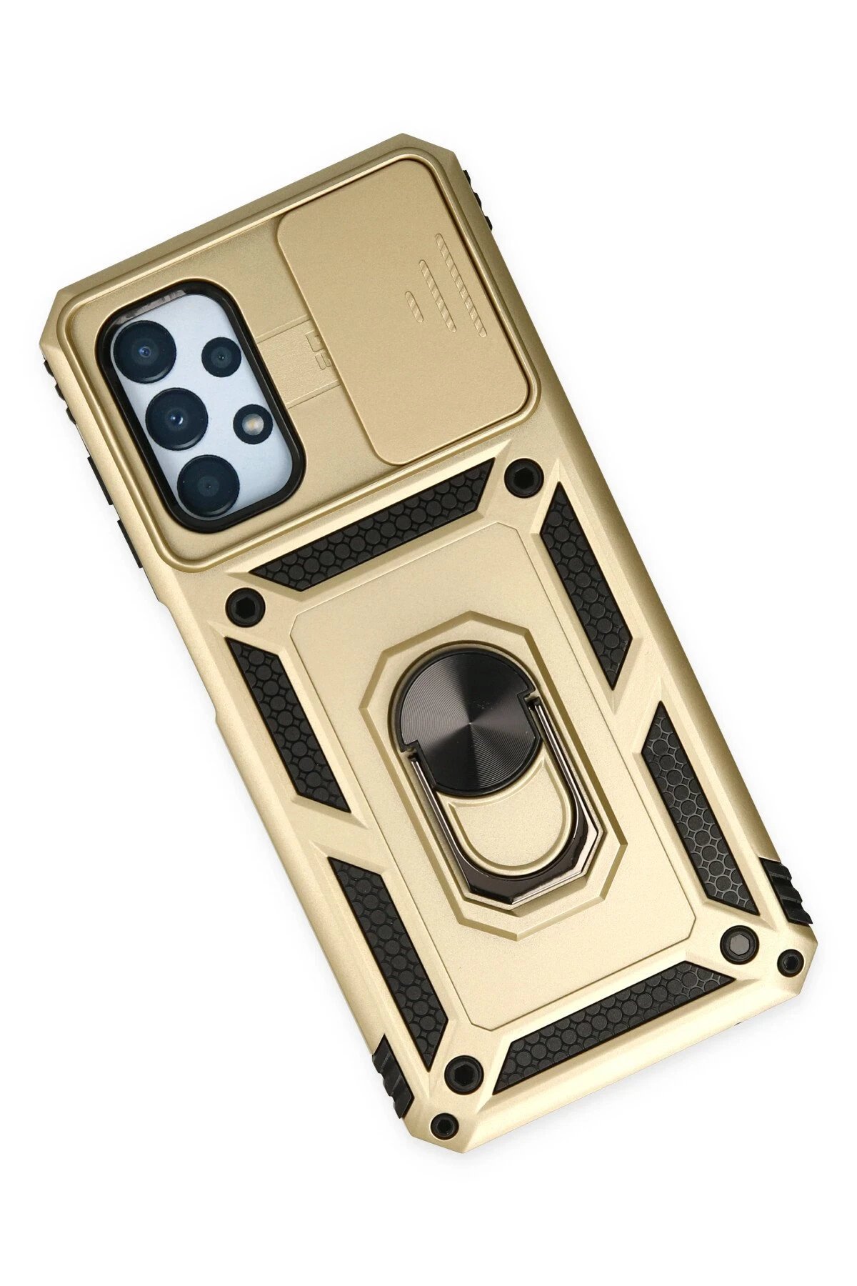 Samsung Galaxy A13 4G Kılıf Pars Lens Yüzüklü Silikon - Gold-(5796) - Görsel 3