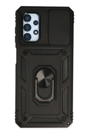 Samsung Galaxy A23 4G Kılıf Pars Lens Yüzüklü Silikon - Siyah-(5796)