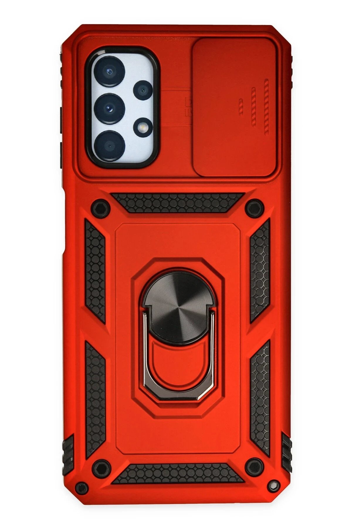 Samsung Galaxy A23 4G Kılıf Pars Lens Yüzüklü Silikon - Kırmızı-(5796)