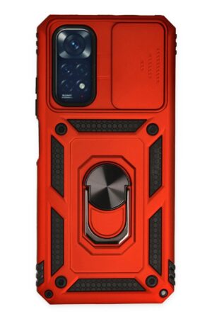 Xiaomi Redmi Note 11 Kılıf Pars Lens Yüzüklü Silikon - Kırmızı-(5796)
