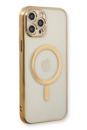 iPhone 12 Pro Kılıf Magneticsafe Lazer Silikon - Gold-(5796)