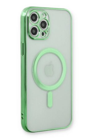 iPhone 12 Pro Kılıf Magneticsafe Lazer Silikon - Haki Yeşil-(5796)