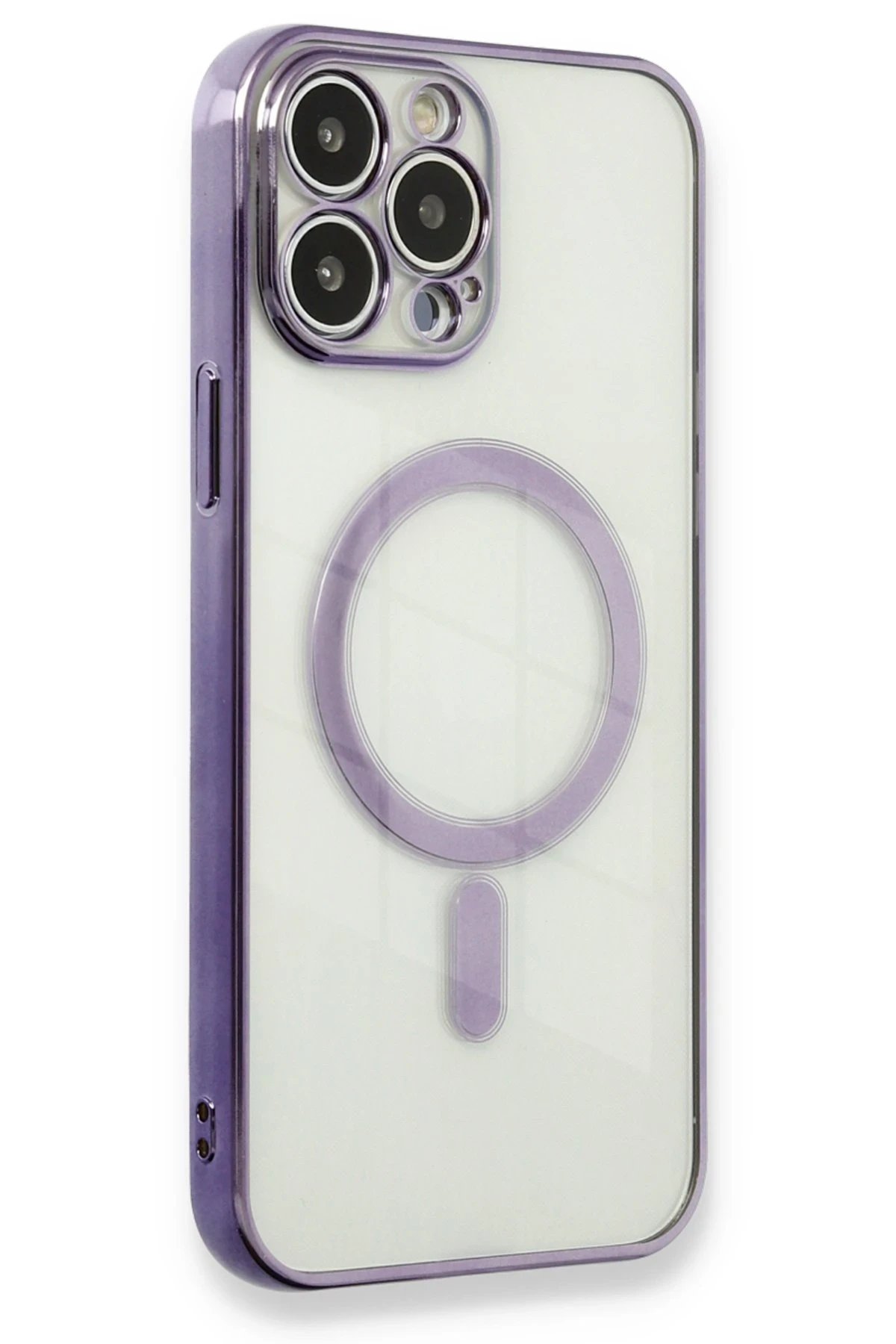 iPhone 13 Pro Max Kılıf Magneticsafe Lazer Silikon - Mor-(5796)