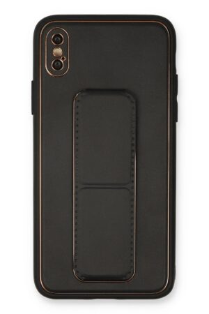 iPhone XS Max Kılıf Coco Deri Standlı Kapak - Siyah-(5796)