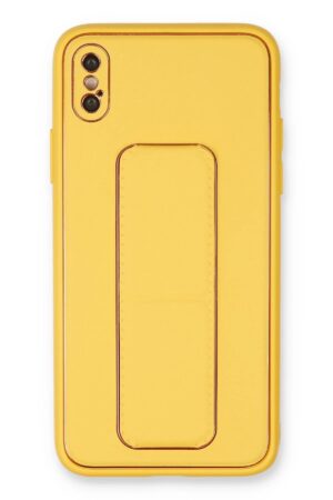 iPhone XS Max Kılıf Coco Deri Standlı Kapak - Sarı-(5796)