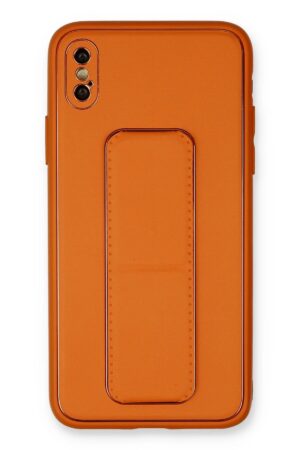 iPhone XS Max Kılıf Coco Deri Standlı Kapak - Turuncu-(5796)