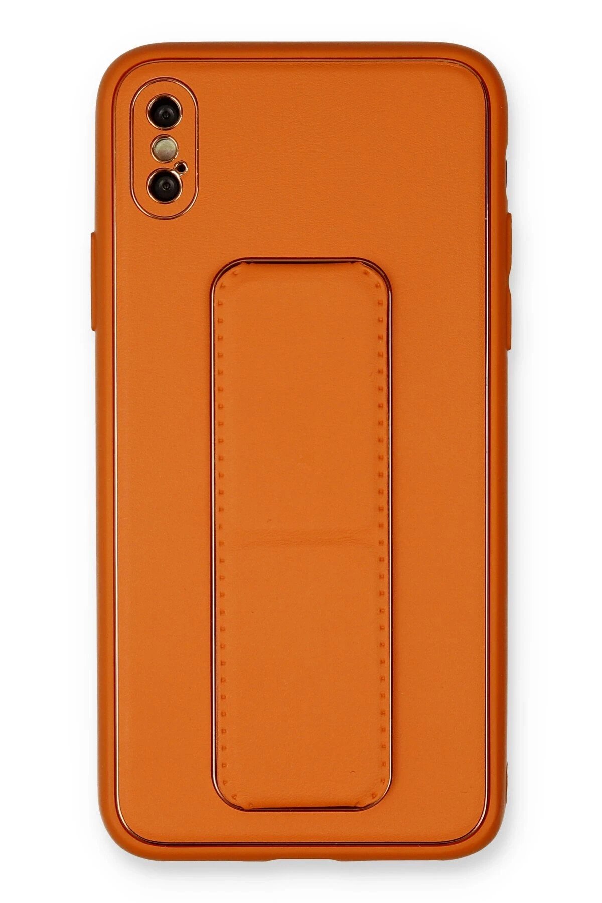 iPhone XS Max Kılıf Coco Deri Standlı Kapak - Turuncu-(5796)