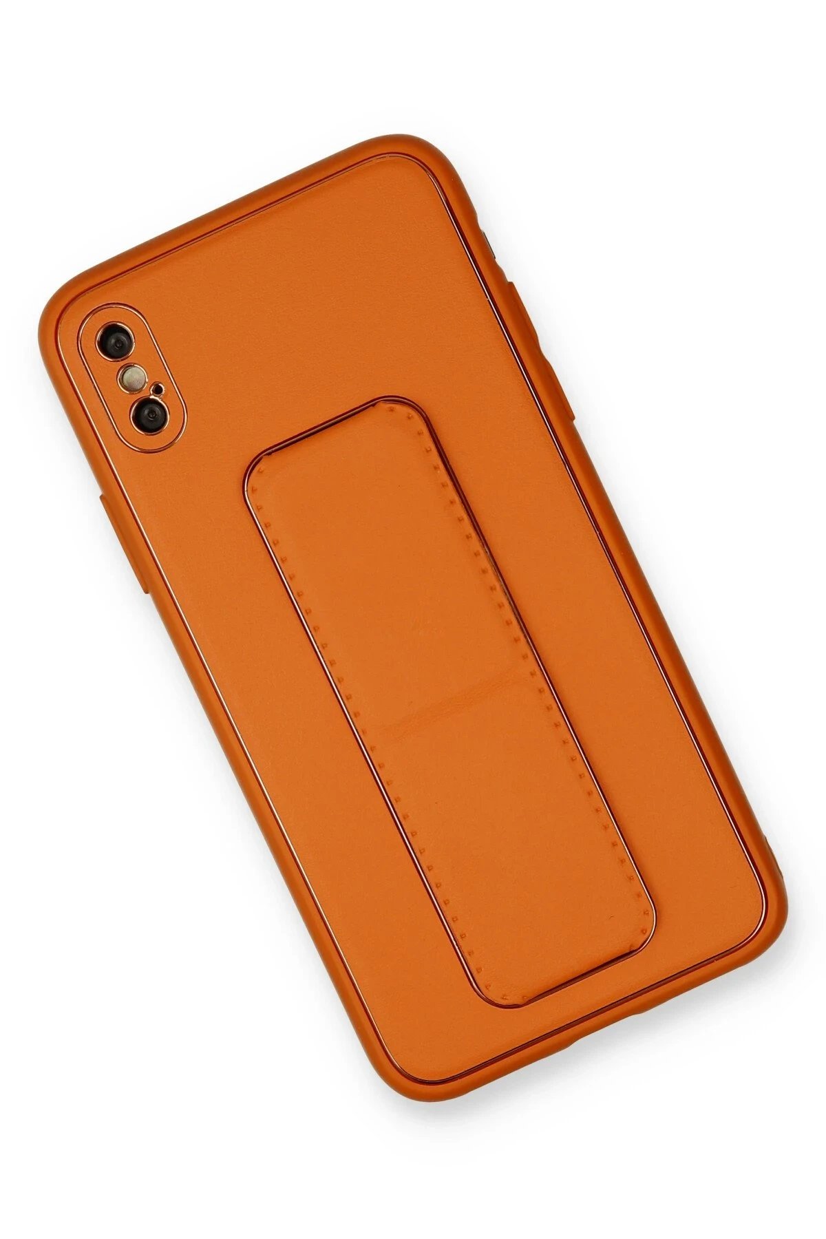 iPhone XS Max Kılıf Coco Deri Standlı Kapak - Turuncu-(5796) - Görsel 2