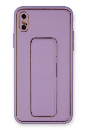 iPhone XS Max Kılıf Coco Deri Standlı Kapak - Koyu Lila-(5796)