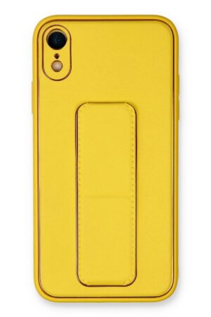 iPhone XR Kılıf Coco Deri Standlı Kapak - Sarı-(5796)