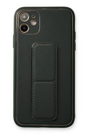 iPhone 12 Kılıf Coco Deri Standlı Kapak - Füme-(5796)