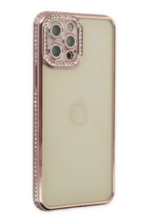 iPhone 12 Pro Kılıf Joke Taşlı Silikon - Pembe-(5796)