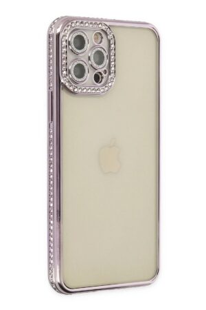 iPhone 12 Pro Kılıf Joke Taşlı Silikon - Mor-(5796)