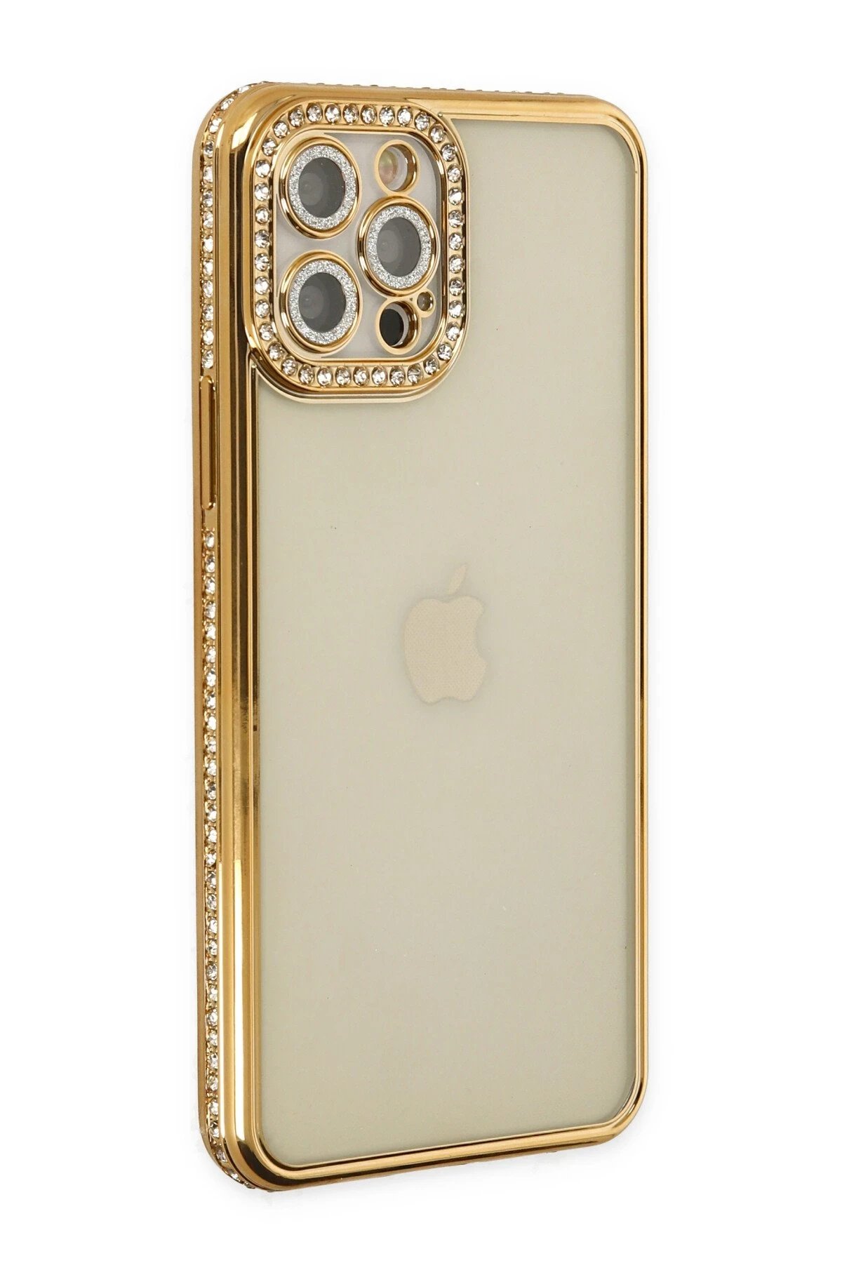 iPhone 12 Pro Kılıf Joke Taşlı Silikon - Gold-(5796)