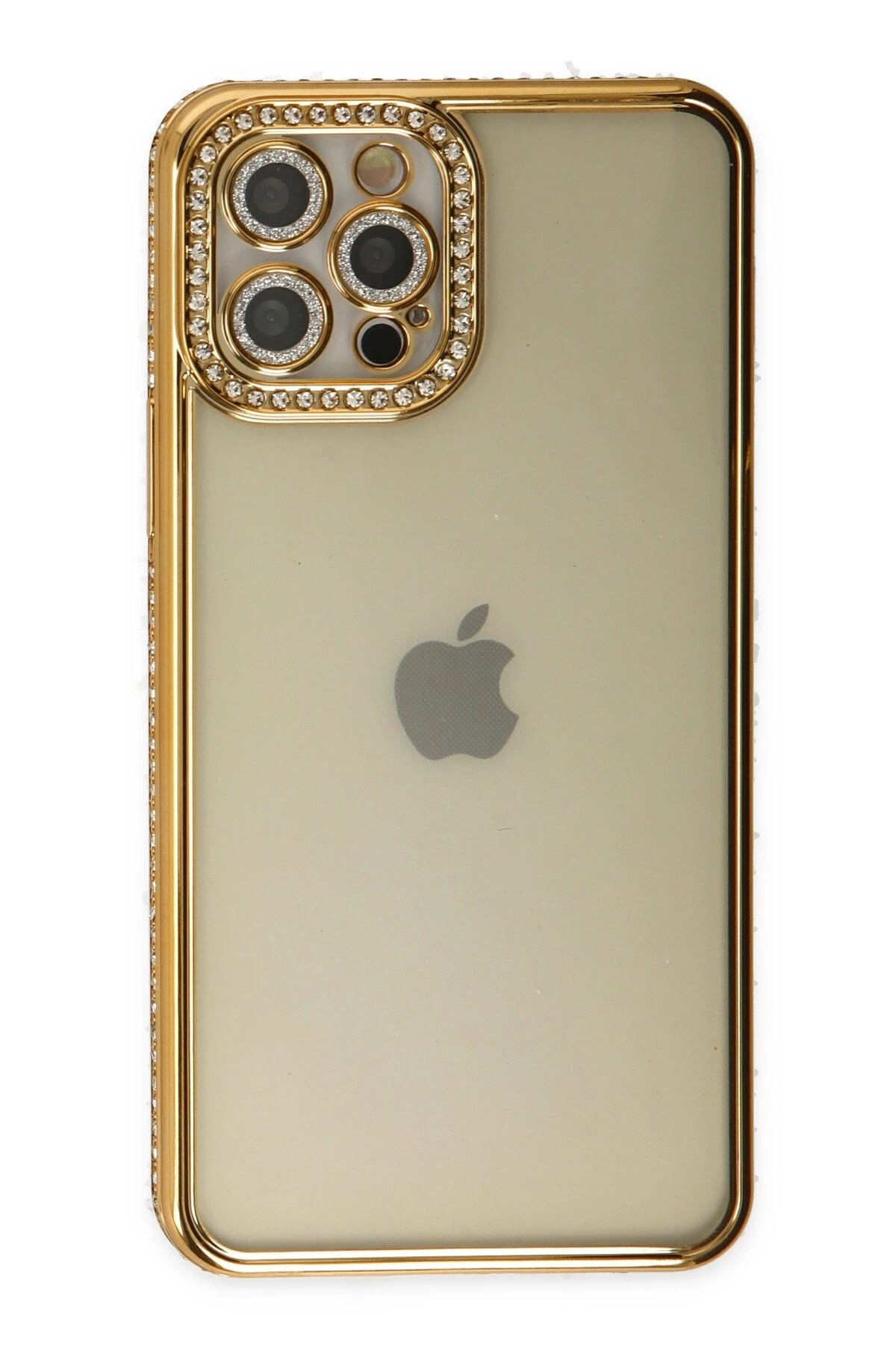 iPhone 12 Pro Kılıf Joke Taşlı Silikon - Gold-(5796) - Görsel 2