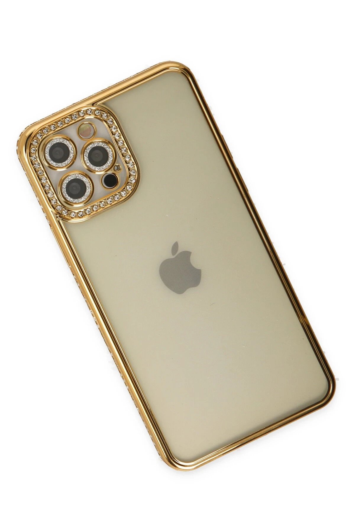 iPhone 12 Pro Kılıf Joke Taşlı Silikon - Gold-(5796) - Görsel 3