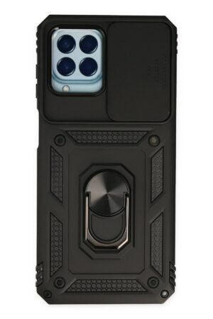 Samsung Galaxy M33 Kılıf Pars Lens Yüzüklü Silikon - Siyah-(5796)
