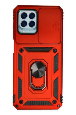 Samsung Galaxy M33 Kılıf Pars Lens Yüzüklü Silikon - Kırmızı-(5796)
