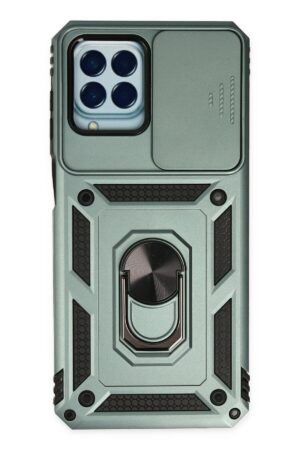 Samsung Galaxy M33 Kılıf Pars Lens Yüzüklü Silikon - Yeşil-(5796)