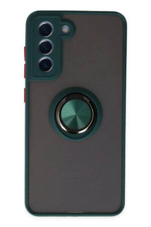 Samsung Galaxy S21 FE Kılıf Montreal Yüzüklü Silikon Kapak - Yeşil-(5796)