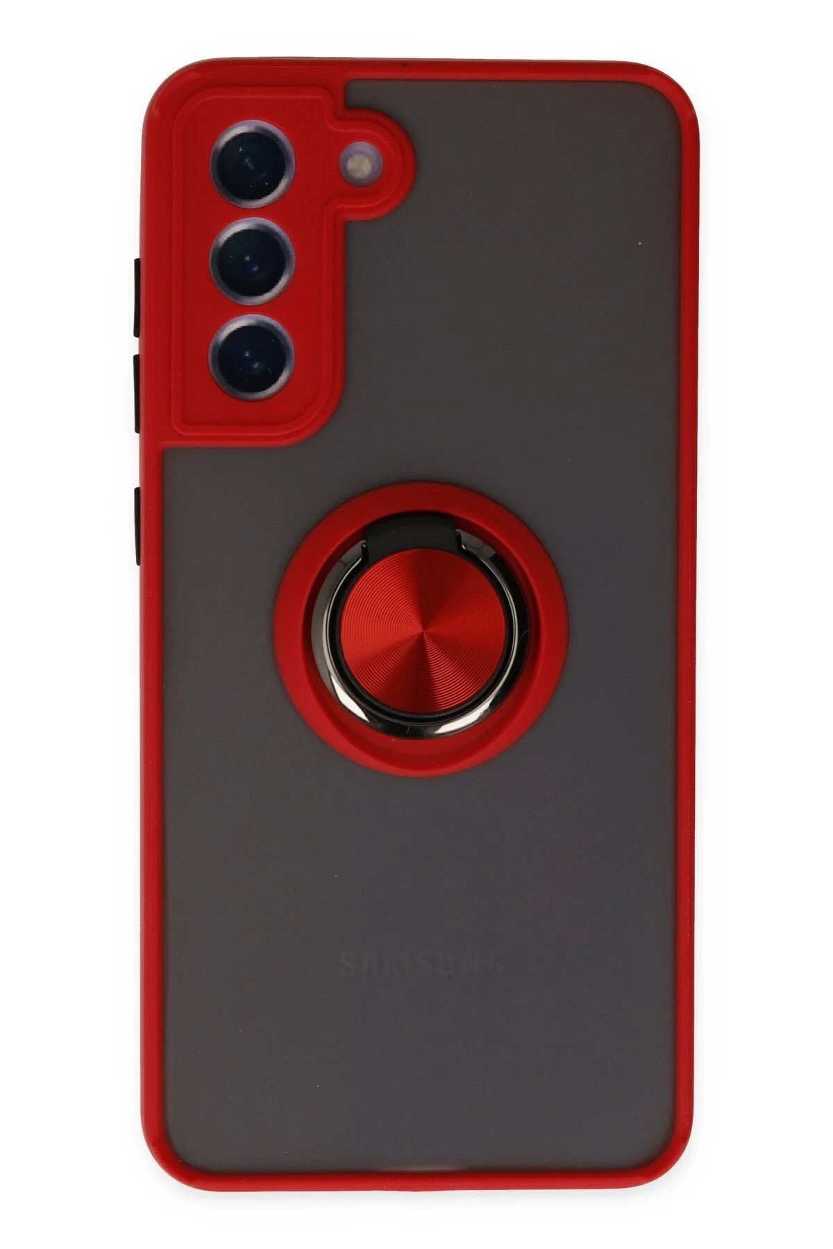 Samsung Galaxy S21 FE Kılıf Montreal Yüzüklü Silikon Kapak - Kırmızı-(5796)