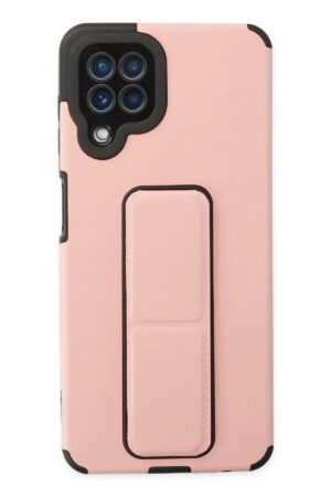 Samsung Galaxy A22 Kılıf Mega Standlı Silikon - Pudra-(5796)