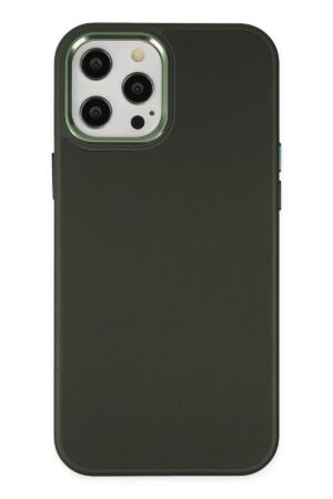 iPhone 12 Pro Max Kılıf Asya Deri Silikon - Koyu Yeşil-(5796)
