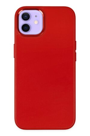 iPhone 12 Kılıf Asya Deri Silikon - Kırmızı-(5796)
