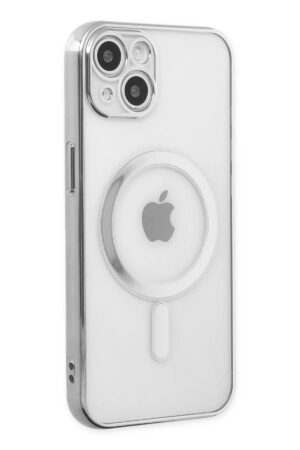iPhone 14 Plus Kılıf Magneticsafe Lazer Silikon - Gümüş-(5796)