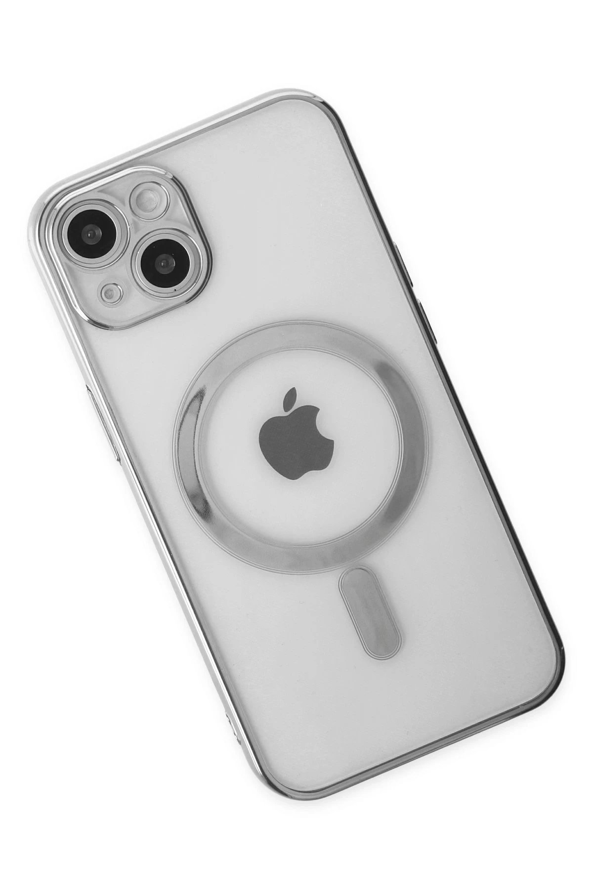 iPhone 14 Plus Kılıf Magneticsafe Lazer Silikon - Gümüş-(5796) - Görsel 3