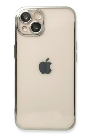 iPhone 14 Kılıf Lensli Silikon - Gümüş-(5796)
